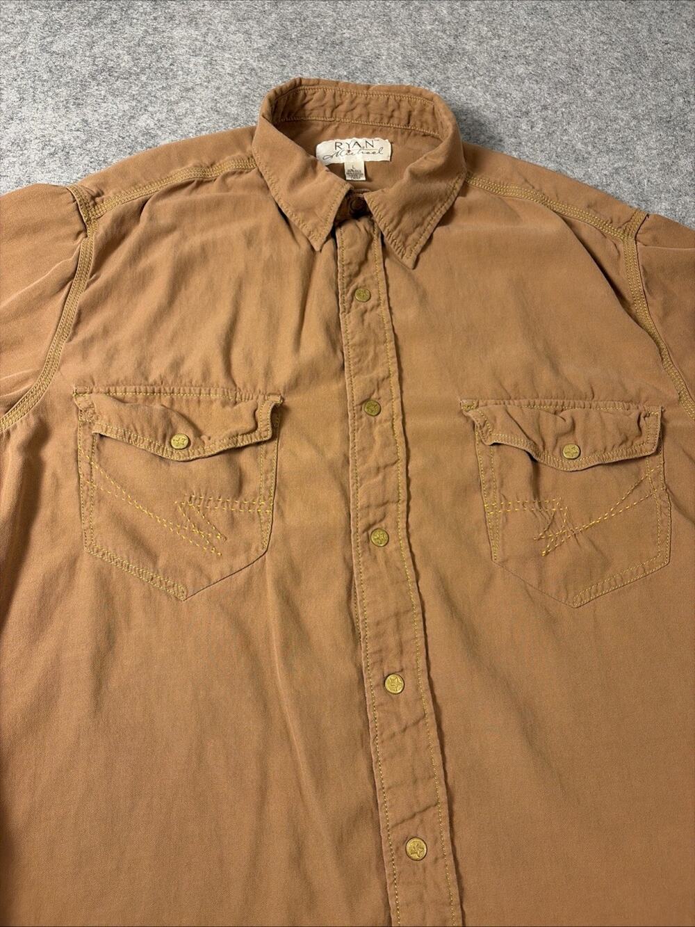 Ryan Michael Men’s Western Snap Shirt Silk Cotton Blend Star Button Lg
